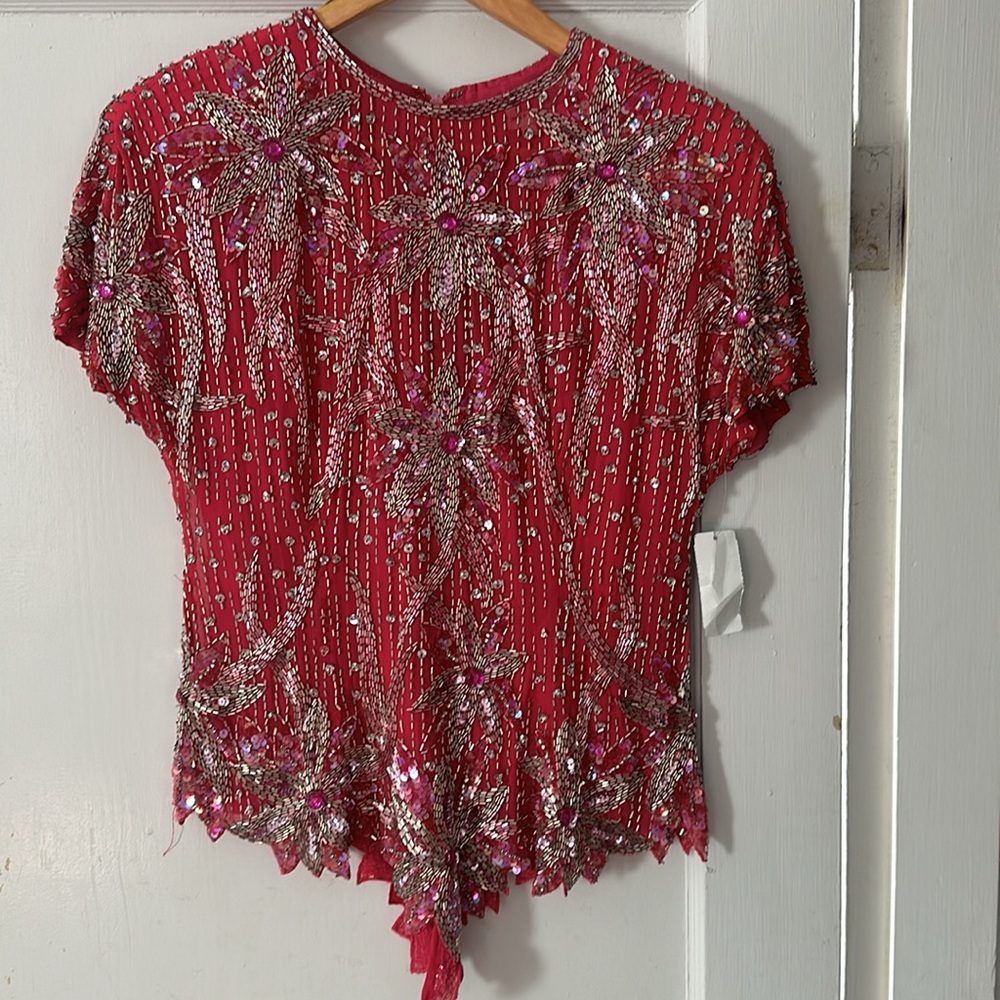 Vintage hot pink sequin/rhinestone shirt